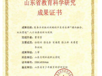 山東省教育科學(xué)研究成果證書